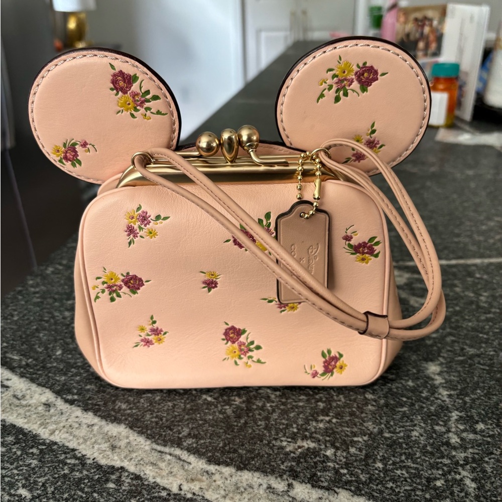 Coach x Disney Minnie Ear Pink Floral Kisslock Bag